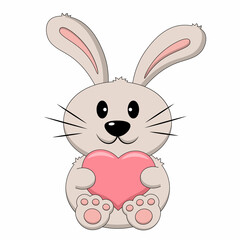 Cute cartoon Rabbit with Heart. Draw illustration in color