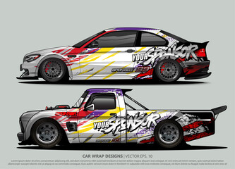 Fototapeta premium Race car wrap design vector for vehicle vinyl sticker and automotive decal livery 