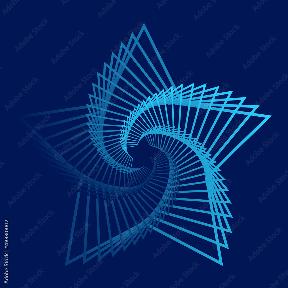 Poster twisted colored lines of a pentagonal star. vector 3d tunnel made of a geometric shape. abstract gra