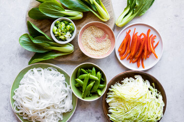 Fresh colourful vegetables with rice noodles