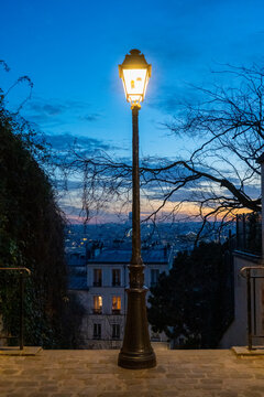 Lamp on street at night in town