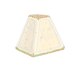 Cottage cheese Easter.
Color illustration of cottage cheese easter on a white background. Cottage cheese Easter with candied fruit and colored sprinkles. Idea for Easter cards and books.