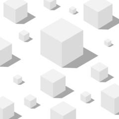 3d cubes. Model of white cube with shadow. Geometric shapes background.