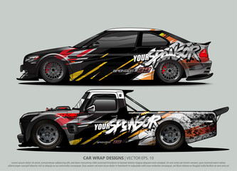 Race car wrap design vector for vehicle vinyl sticker and automotive decal livery
