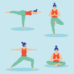 set of yoga poses girl doing yoga concept vector illustration in flat style