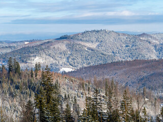 Winter in the Silesian Beskids. The Vistula Valley. Poland
