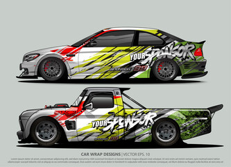 Fototapeta premium Race car wrap design vector for vehicle vinyl sticker and automotive decal livery 