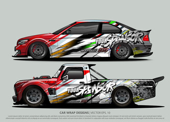 Obraz premium Race car wrap design vector for vehicle vinyl sticker and automotive decal livery 