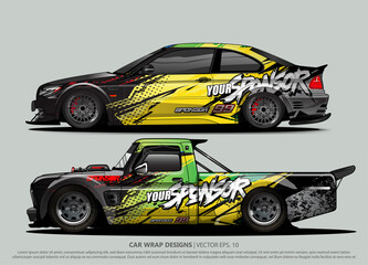 Obraz premium Race car wrap design vector for vehicle vinyl sticker and automotive decal livery 