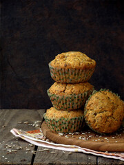 wholegrain muffins with seeds. Selective focus