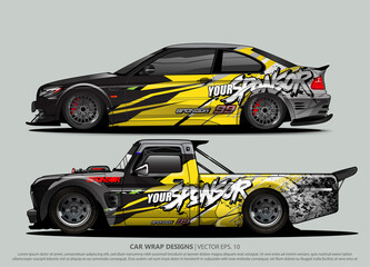 Fototapeta na wymiar Race car wrap design vector for vehicle vinyl sticker and automotive decal livery 