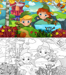 Obraz na płótnie Canvas cartoon scene with forest elf and castle illustration