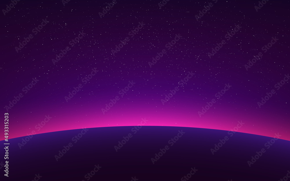 Aufkleber planet sunrise in space. horizon with light. sun eclipse effect. starry backdrop with earth orbit. b