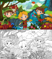 Obraz na płótnie Canvas cartoon scene with forest elf and castle illustration