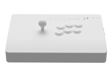 Vintage arcade stick with joystick and tournament-grade buttons on white © Vasyl Onyskiv