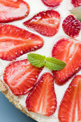 Cheesecake with fresh strawberry and mint