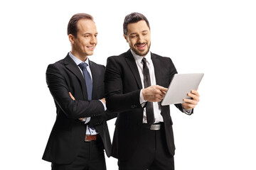 Fototapeta na wymiar Businessman showing a digital tablet to another man