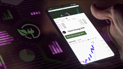 Investing in stock world exchange market chart, stock market data. Investment in a profitable no carbon trend. Invest in international clean energy ETF. Ecologic strategic exchange traded funds etf.