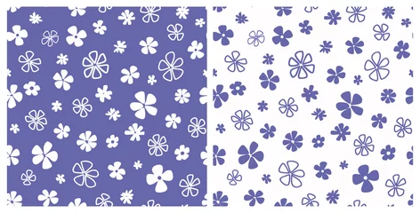 Cercles muraux Pantone 2022 very peri Set of very peri lilac ditsy daisy seamless repeat pattern. Random placed, hand drawn vector flowers all over print.