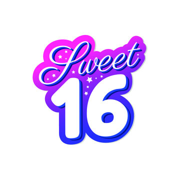 Sweet sixteen word sticker girl birthday sticker icon label design vector