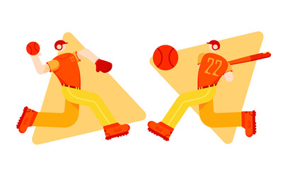 baseball flat illustration, flat character, baseball playing pose, vector design