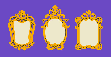 Baroque royal frames vector collection. Cartoon flat style picture or mirror golden frames.  - 493322279