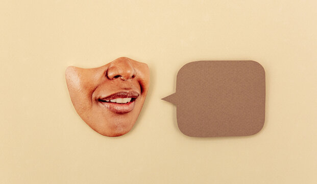 Smiling anonymous woman communicating