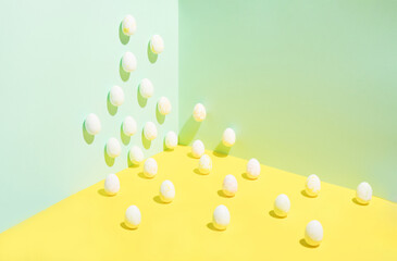 Easter eggs creative design pastel color background. Easter minimal concept.