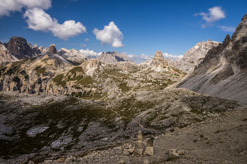 Mountain trail Tre Cime di Lavaredo in Dolomites in Italy