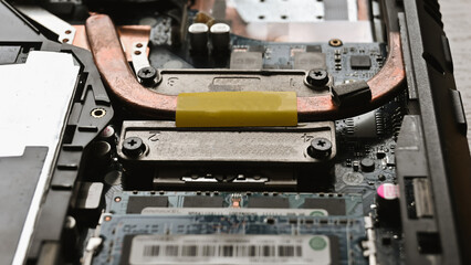 laptop processor, thermal paste replacement, laptop preventive maintenance. Close-up 