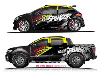 Obraz premium Race car wrap design vector for vehicle vinyl sticker and automotive decal livery 