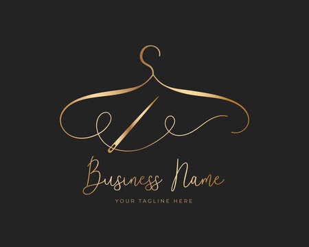 Hanger logo design with golden thread and needle