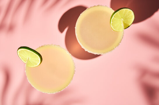 Two Lime Margaritas From Overhead 
