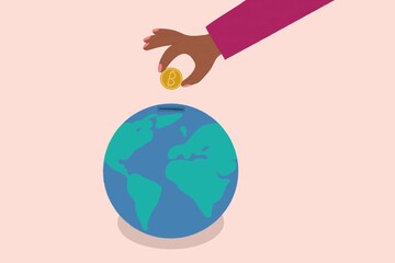 Person saving money in earth globe Piggy bank 