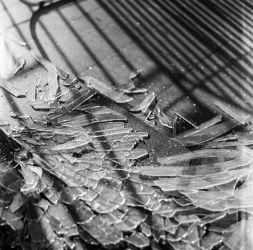 broken glass window on the floor 