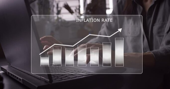 Business woman with hologram growth graph of inflation rate. Economic growth graph financial data. Business strategy development in world financia crisis. Stock market investment.