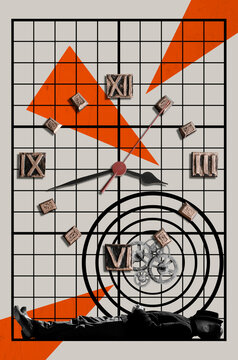 Collage with Lying man and clock face