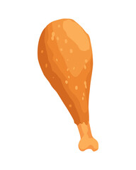 Fried chicken. Crispy fried chicken drumstick isolated on white background. Beautiful delicious in cartoon style. Fresh fast food fry meat