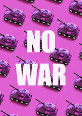 
Pink tank on a pink background with the inscription no war. a symbol of peace and pacifism
