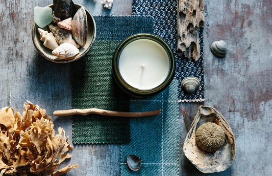 Home fragrance still life ocean theme
