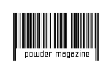 Barcode on white background with inscription powder magazine below