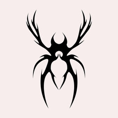 Abstract tattoo spider sketch. Artistic death metal logo design. Black illustration in Metalcore style on a white background.