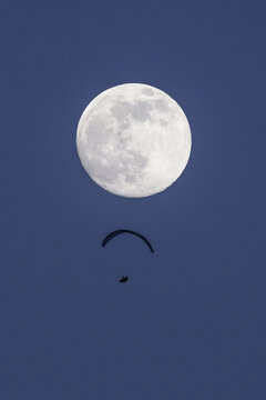 Paraglider under the full moon.