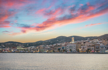 Fototapeta premium Travel to Ermoupolis, Syros where Greek island of Siros has a unique Venetian architectural, Byzantine and Roman architecture having blended in harmoniously Syra of the Cyclades wonderful holiday
