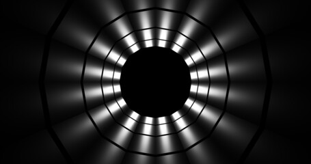 Render with monochrome tunnel with light beams