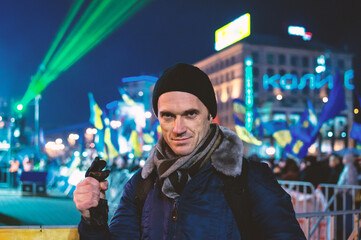A man at the barricades in Kyiv. Anti-government protest in Ukraine