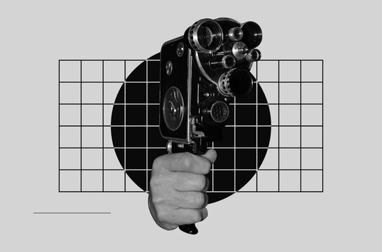 Collage With Hand Holding Film Movie Camera