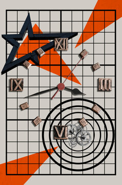 Collage With Clock Face, Decorative Star And Gears
