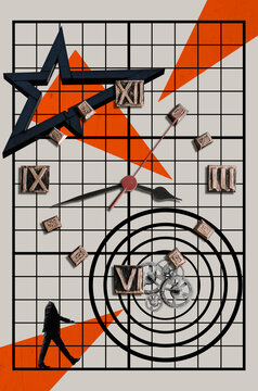 Collage Wtih Clock Face, Star And A Man Without Head