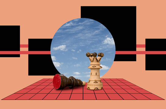 Collage with chess queen and bishop